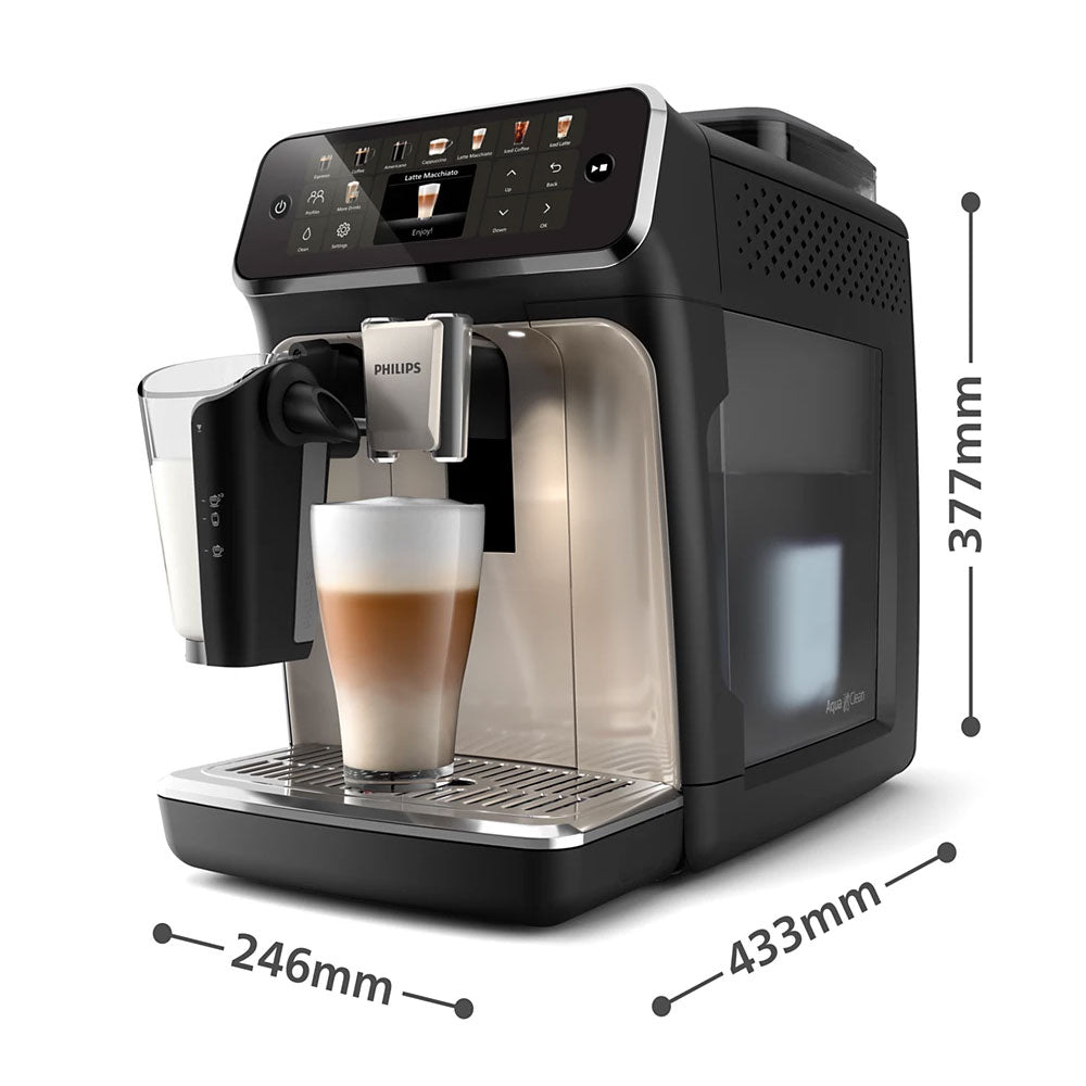 Kaffeevollautomat EP5547/90 5500 Series, 20 Kaffeespezialitäten (heiß oder eisgekühlt), LatteGo-Milchsystem, SilentBrew Technologie, Schwarz Verchromt 15 Bar