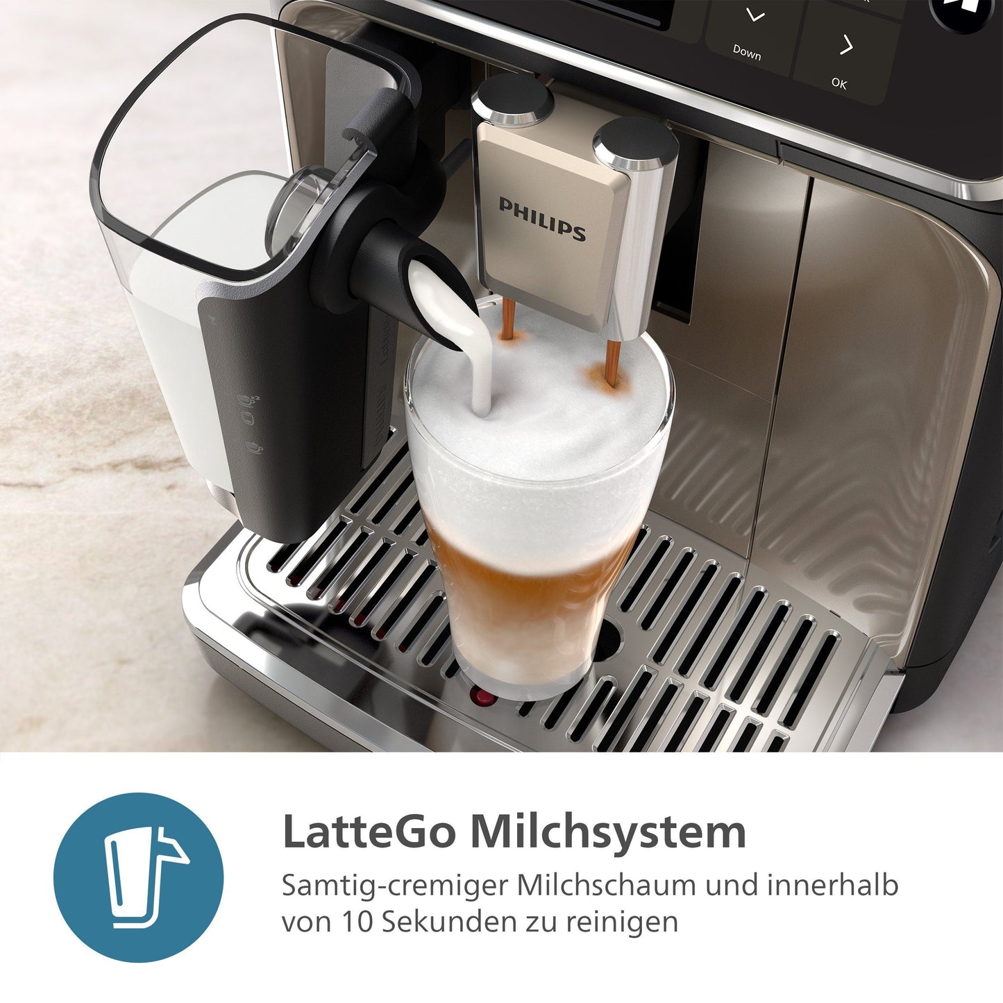 Kaffeevollautomat EP5547/90 5500 Series, 20 Kaffeespezialitäten (heiß oder eisgekühlt), LatteGo-Milchsystem, SilentBrew Technologie, Schwarz Verchromt 15 Bar